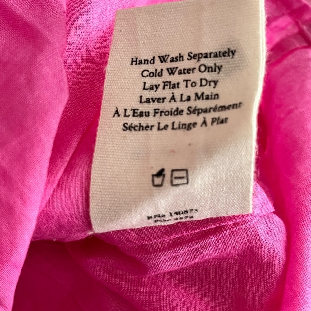 LoveShackFancy Natasha ruffled tiered mini dress dark pink lined elastic waist L - Picture 8 of 8